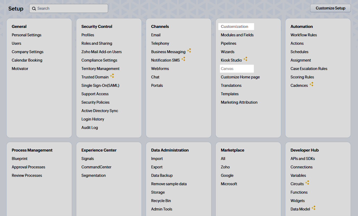 zoho crm canvas